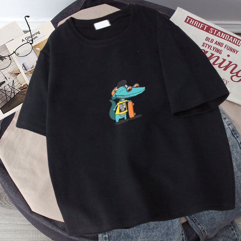 Short-sleeved T-shirt Men's Summer Hong Kong Style Ins Trendy Couple's All-match Loose Round Neck Simple Distinctive Printed Half-sleeved Top