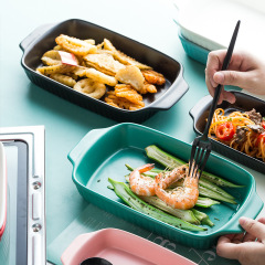 北欧両耳陶磁器焼き皿家庭用料理皿チーズグラタン皿レストラン焼き皿クリエイティブ食器卸売り
