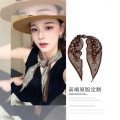 老钱感~气质咖色腰果花丝巾系脖领巾复古时尚高级感配饰绑发发带