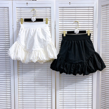 新款拼接泡泡花苞云朵裙半身裙时尚高腰显瘦A字裙短裙A1#7091