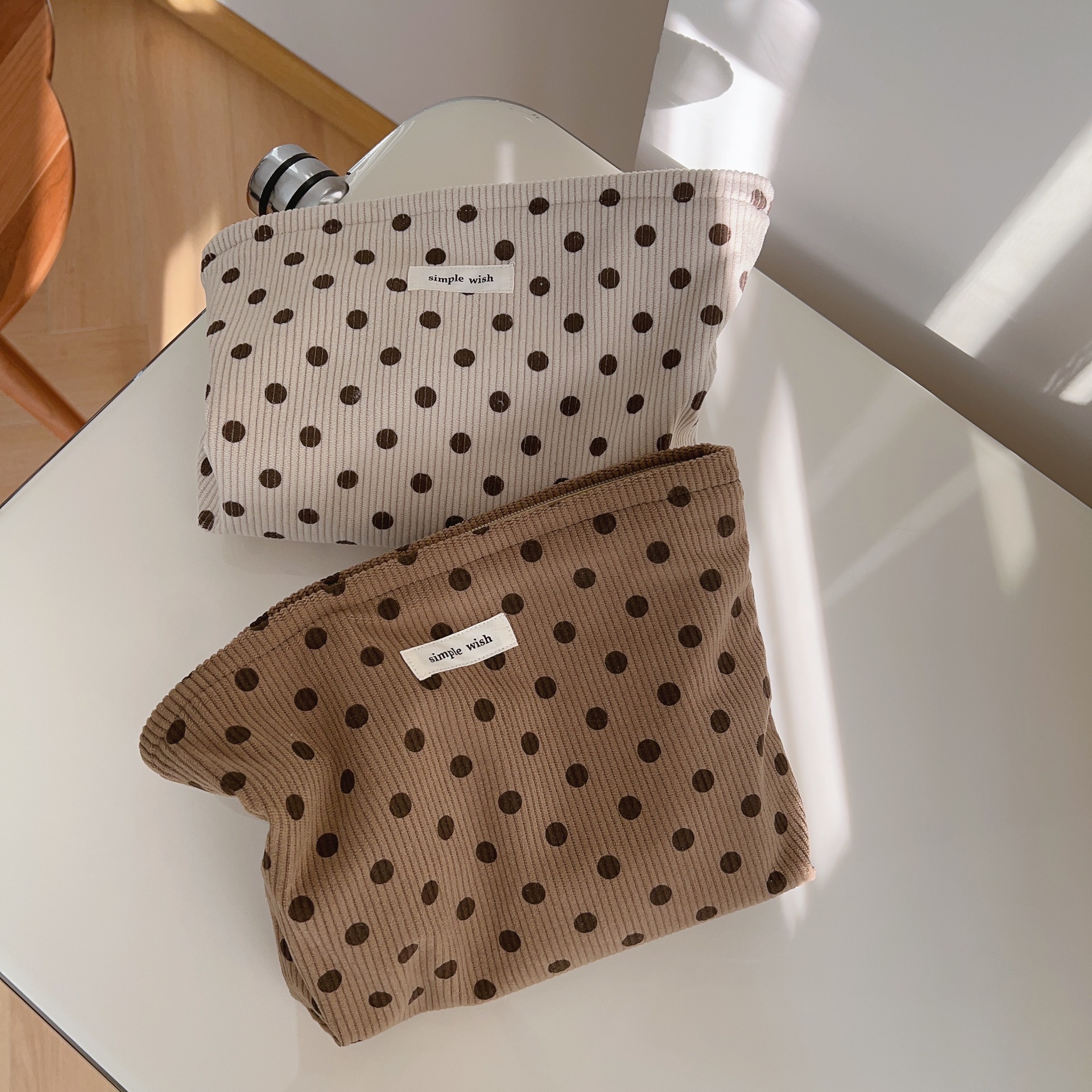 【素希布包】美拉德米褐色波点灯芯绒化妆包女士手拿包洗漱收纳袋