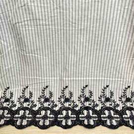 条纹色织双边定位绣花面料 棉布花边 上衣连衣裙服装名媛女装布料