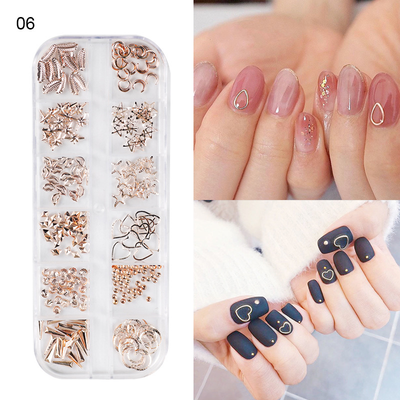 Taifei manicura nuevo japonés 12-rejilla clavo remache joyería traje aleación sólido semicírculo parche de metal