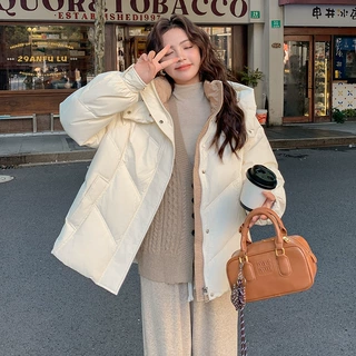 冬季拼色羽绒棉服新款2024短款白灵儿外套小个子棉衣女米白色黑色