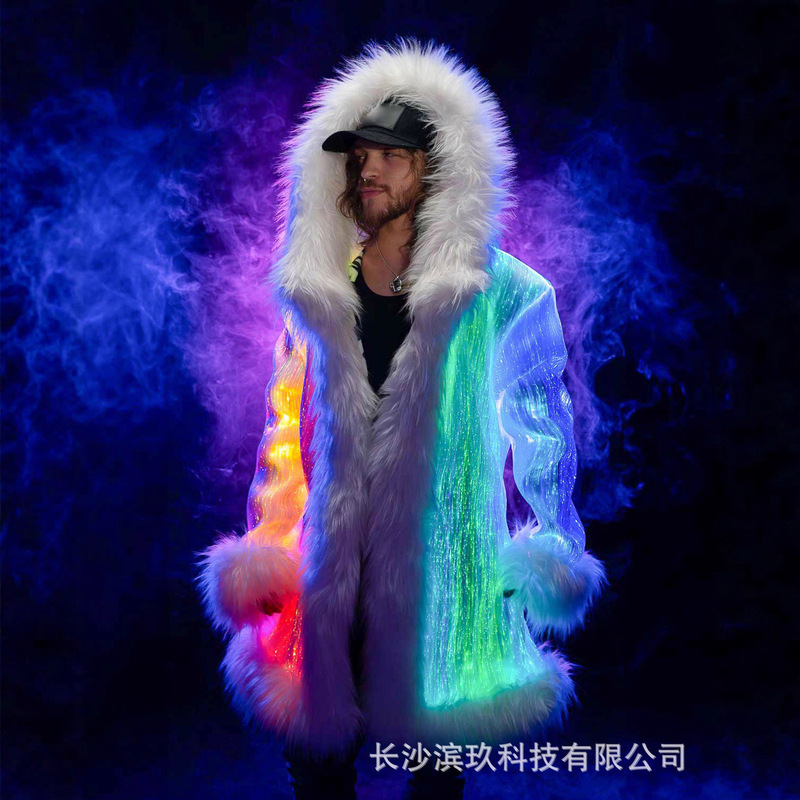 New Amazon Luminous Fiber Optic Long down Jacket, Fashionable and Trendy Warm Coat, Wholesale Light-Emitting Led down Jacket