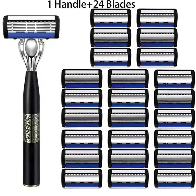 Six-layer men's manual razor with multi-layer stainless steel blades, vintage-style razor with traditional Chinese-style handle, new cross-border model