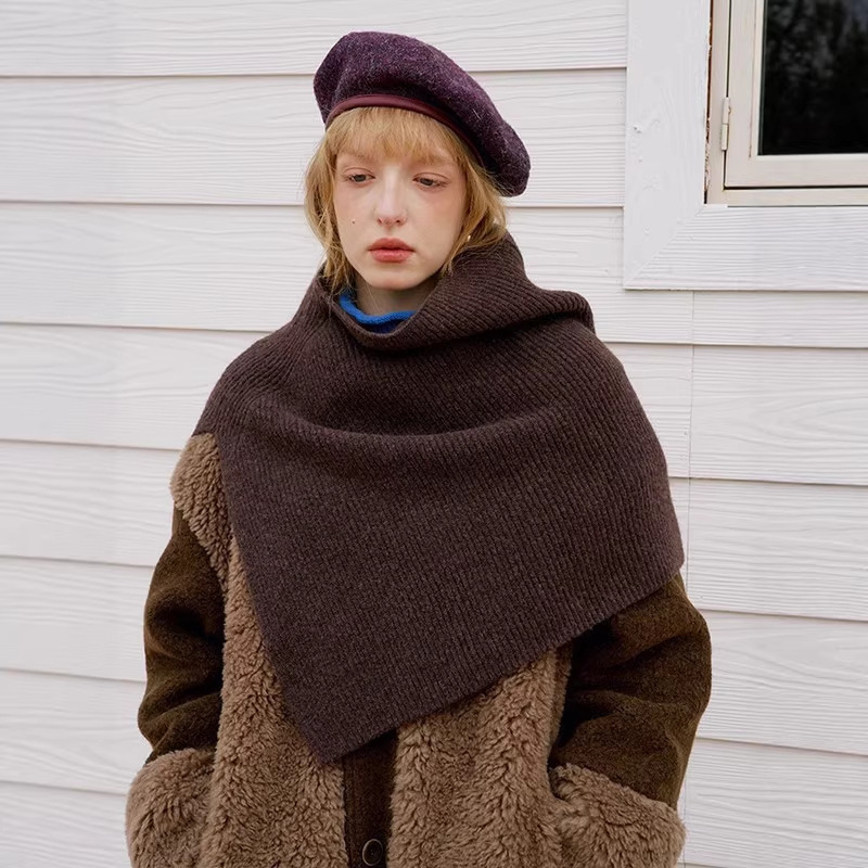 Melard Coffee-Colored High-Neck Knit Pullover Shawl for Women, Spring Vintage Stylish Irregular Slit Warm Neck Warmer Melard Coffee-Colored High-Neck Knit Pullover Shawl for Women, Spring Vintage Stylish Irregular Slit Warm Neck Warmer