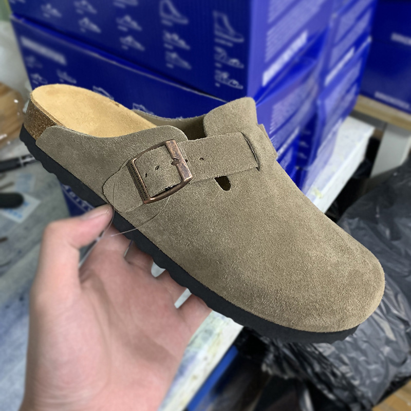 Genuine Leather Birkenstock Shoes for Women's Outer Wear 2025 Spring & Fall Retro Thick-Soled Cork Toe-Cap Half-Drag Lazy One-Leg Birkenstock Shoes