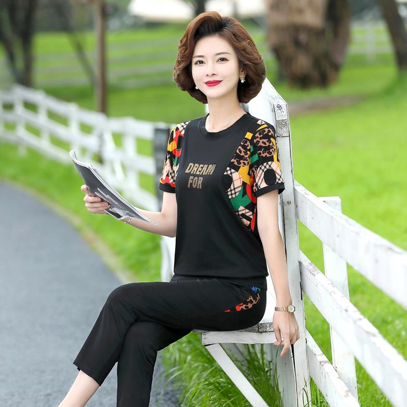 Casual fashion suit 2022 summer new pattern Women's wear Western style By age motion Mosaic Two piece set Manufactor Direct selling