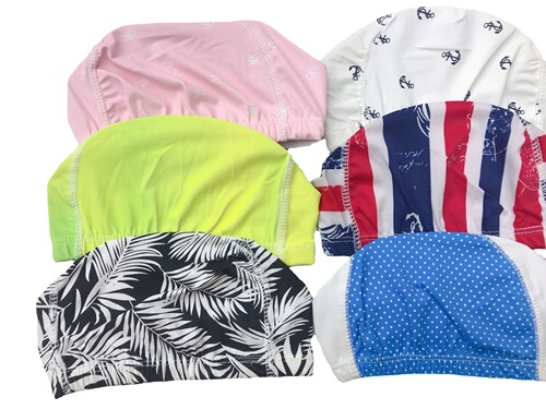 Colorful adult swimming caps with paper pieces, multi-color and various adult five-line nylon swimming caps wholesale