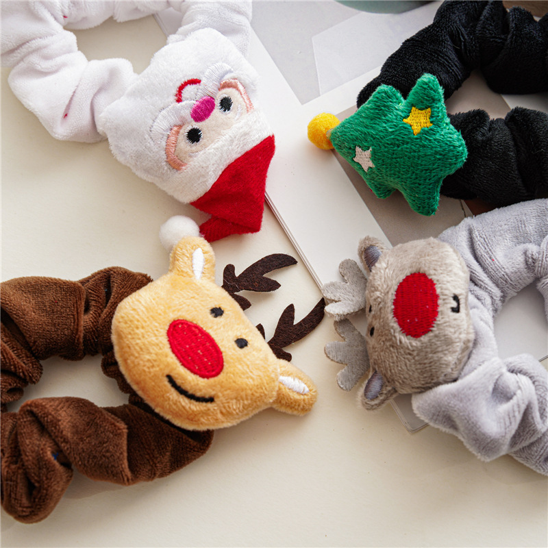 Japan and South Korea winter new cute cartoon personality original flannel large intestine hair band women's Christmas headrope hair accessories_voghion.com