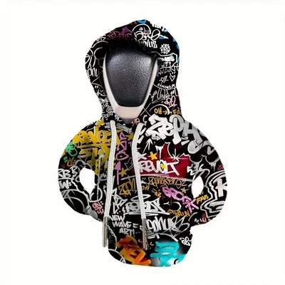 Hand-sewn creative gear shift cover Sürətlər qutusu və əl tormozu başlıqları - black-graffiti