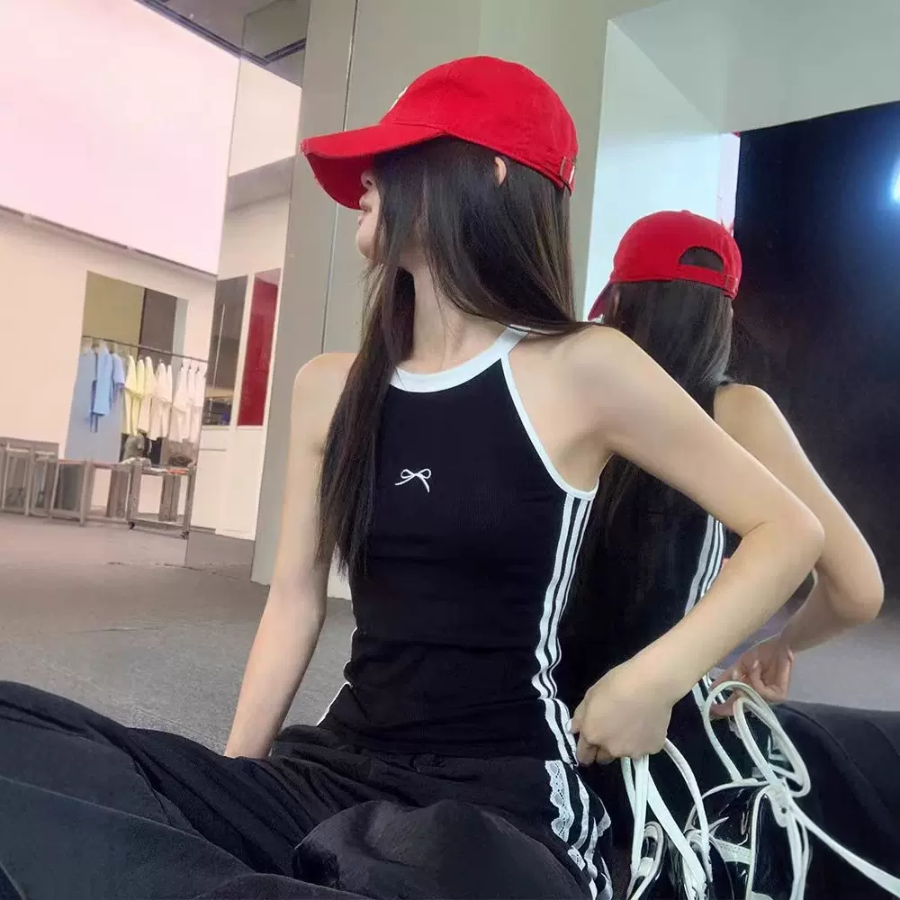 条纹吊带背心女夏季新款撞色内搭辣妹外穿修身蝴蝶结无袖气质上衣