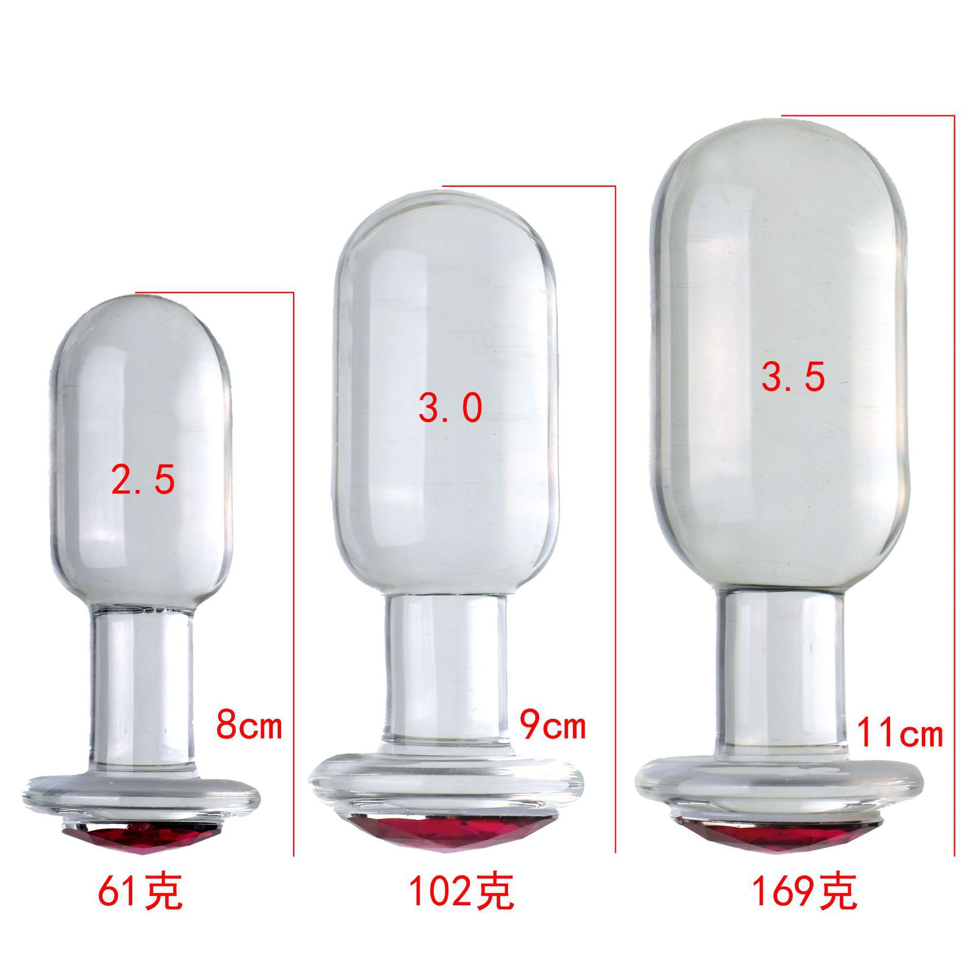 Crystal Glass Anal Plug with Beaded Design, Transparent Small Size for Beginners — detail image 1