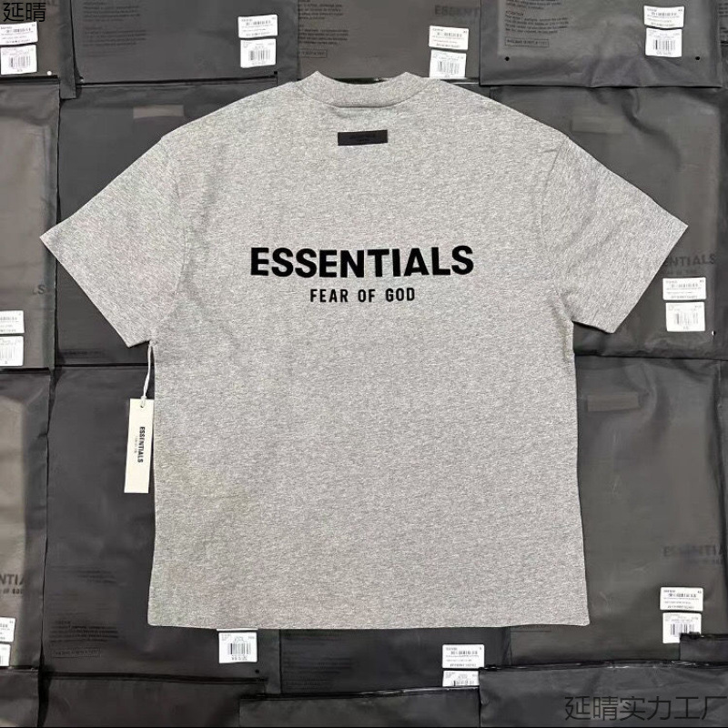 2025 New First-Hand Fog Multi-Line Ess Letter Flocking Printing Loose T-Shirt for Men and Women Couples High Street Os Short Sleeves