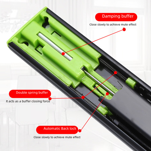 Tianju Le 45cm Wide Three-Section Drawer Slides | Silent, Thickened Damping Steel-Ball Triple-Fold Buffering Rail for Wardrobes