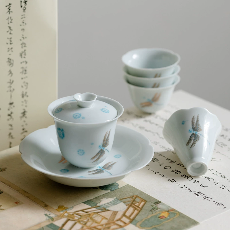 九匠风 Elite tea set, dragonfly, simple and elegant design, light luxury style