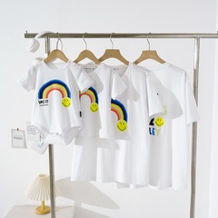 New children's summer t-shirt rainbow smile mother and son mother and daughter baby onesie family set of three Korean style household outfit
