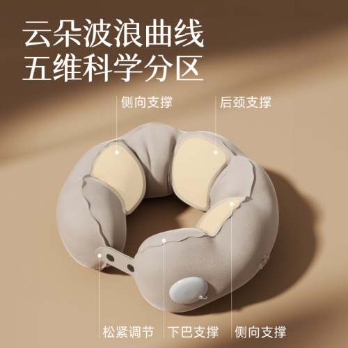 Inflatable travel neck pillow, portable neck support, squeeze inflate U-shaped travel pillow, travel three treasures, foldable airplane pillow
