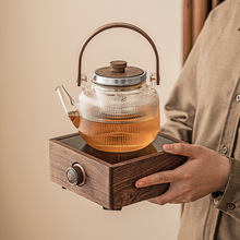胡桃木电陶炉家用室内小型煮茶器玻璃煮茶壶耐高温茶水分离提梁壶
