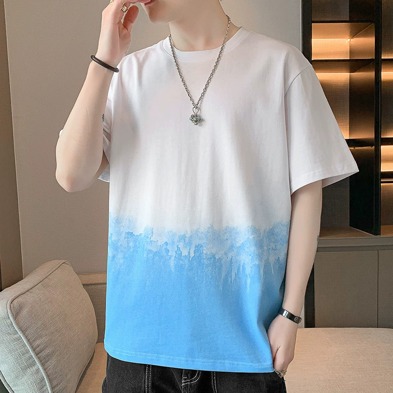 Летняя хлопчатобумажная футболка с короткими рукавами мужская новая тенденция с половиной рукава свободная одежда большого размера гонконгский ветер прилив универсальный мужской T