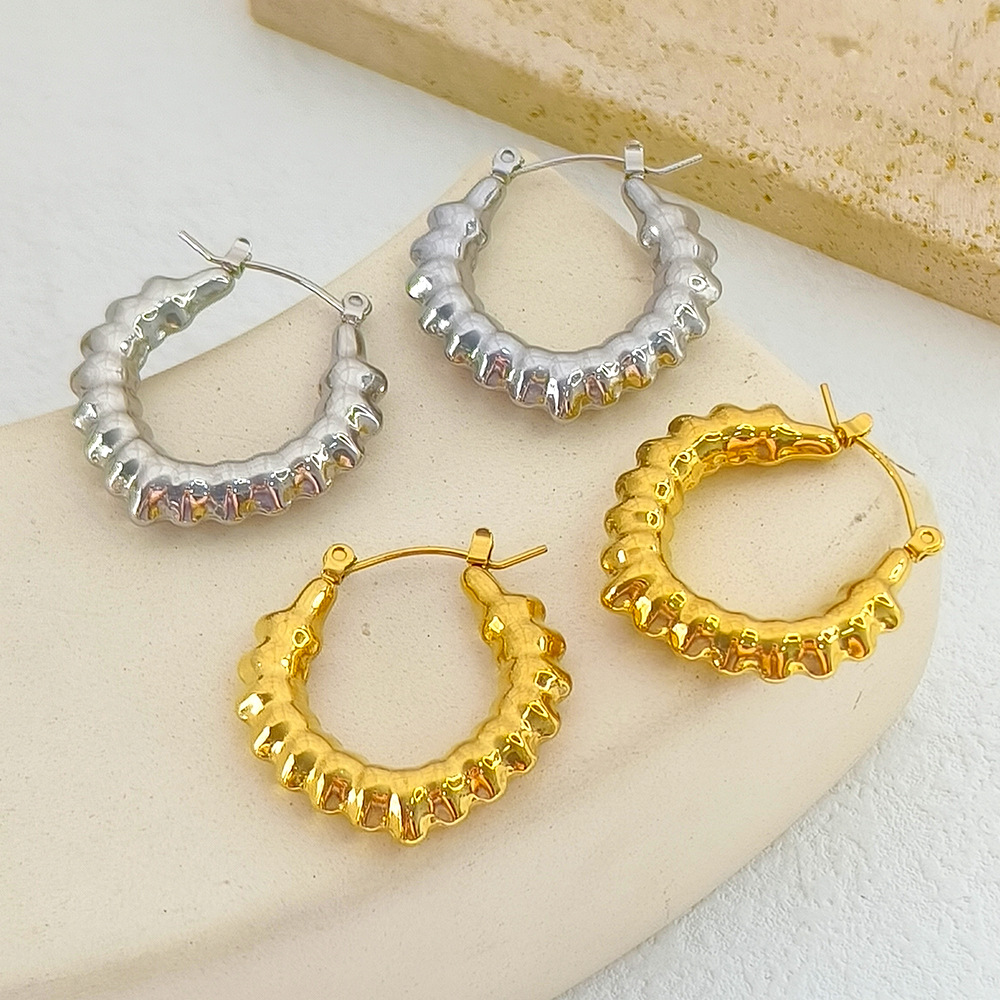 Hoop Earrings Classification 1 Pair Elegant Oval Stainless Steel Plating Hoop Earrings