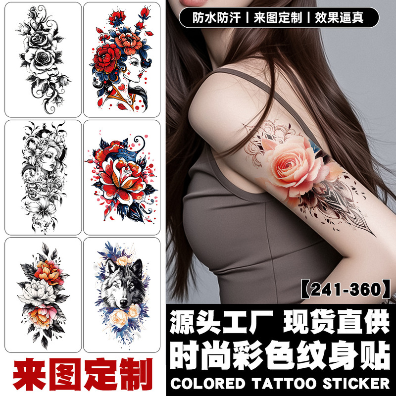 Factory Direct Sales, Exclusively for Foreign Trade, Men's 3D Flower Arm Tattoo Stickers, Waterproof, Realistic Temporary Tattoos, Fake American Style