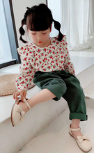 女童秋季新款襯衫2022韓版洋氣花邊碎花襯衣時尚泡泡袖寬松棉上衣