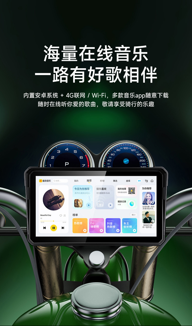 Motorcycle Dashcam with Built-In Gaode Google Navigation, Carplay, Hicar, and 4g Remote Tire Pressure Monitoring