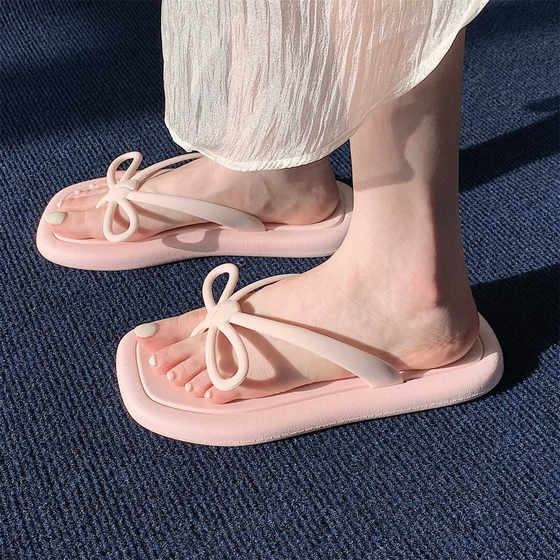 Fairy style soft bottom bowknot flip flops women's summer Korean style outdoor girl's heart flip-flops beach sandals