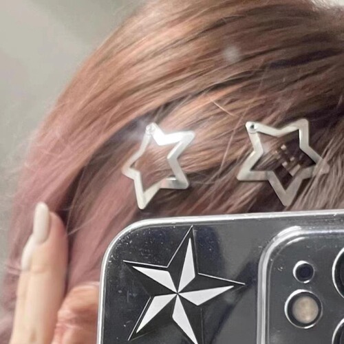 Y2K hot girl star hair clip ins metallic sweet and cool clip silver five-pointed star hair clip versatile bb clip