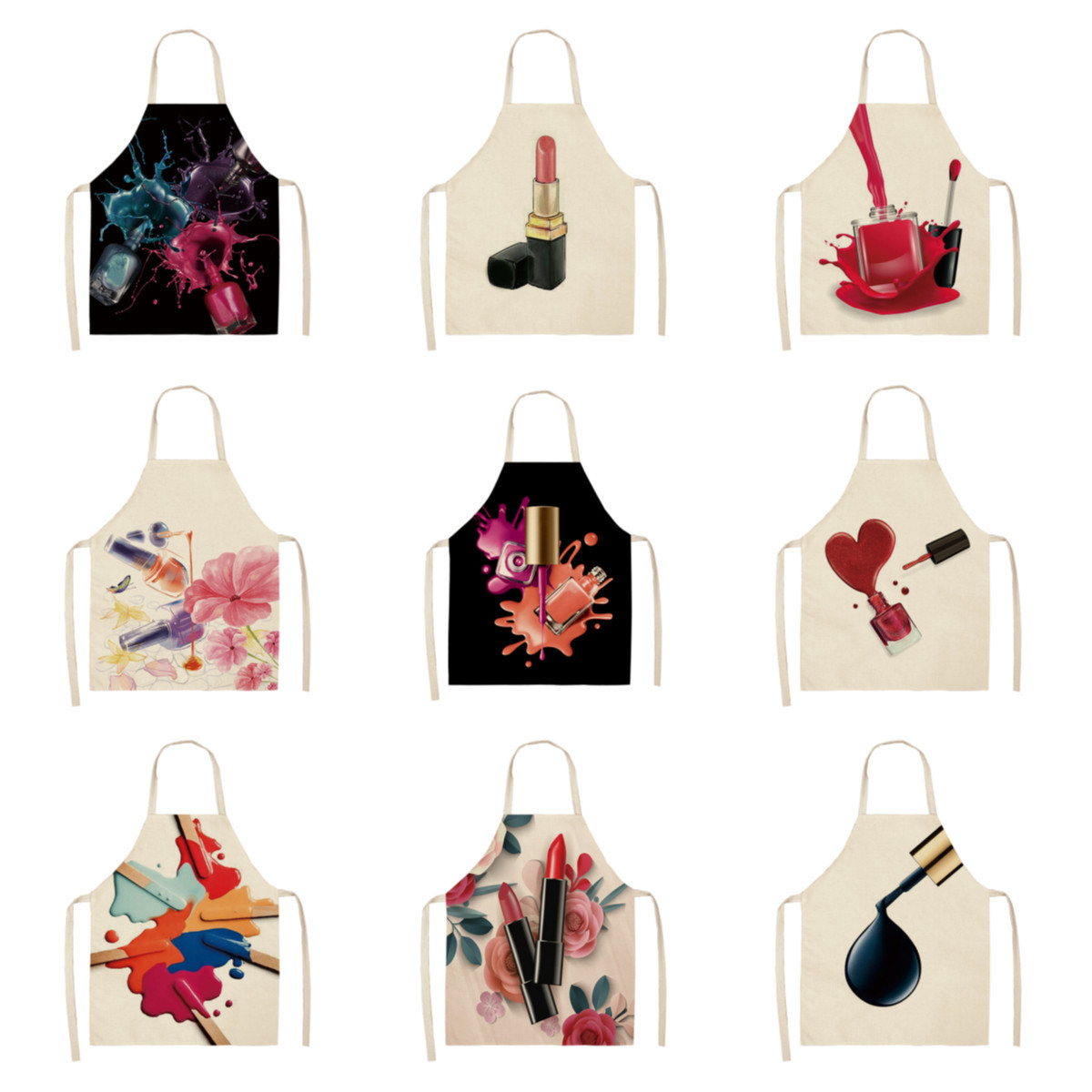 2021 새로운 립스틱 인쇄 민소매 앞치마 주방 가구 개인 앞치마 청소 커플 린넨 앞치마 사용자 정의