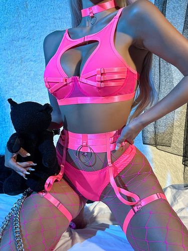New INS Style European and American Bra Sexy Underwear Colorful Straps Hollowed-out Patchwork Fishnet Underwear Set A96