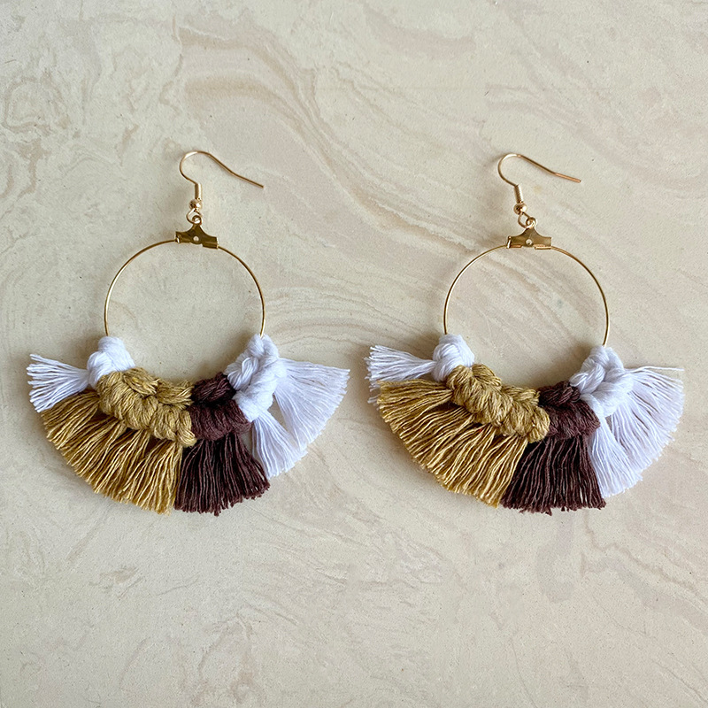 Valentine's Day woven earrings European and American style pastoral style metal ring tassel earrings hand-woven earrings geometric earrings