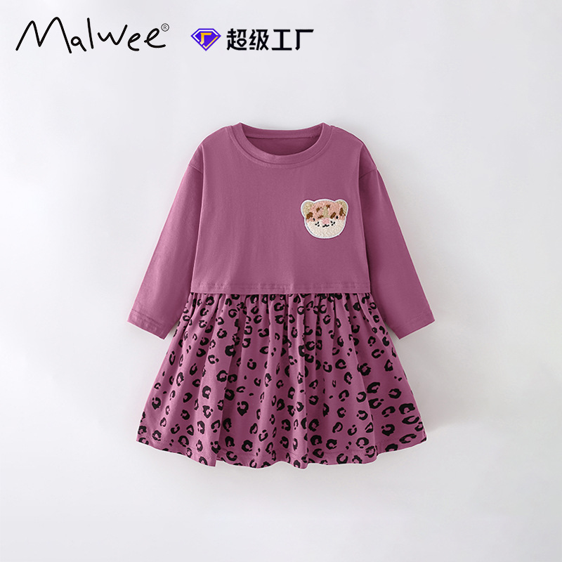 Malwee transfronterizo vestido de niña primavera y otoño nuevo estilo europeo y americano de niños de media edad cuello redondo mangas largas falda de niña image 6