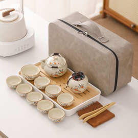 汝窑柿柿如意手抓壶旅行茶具可养开片陶瓷茶壶旅行茶具套装可logo