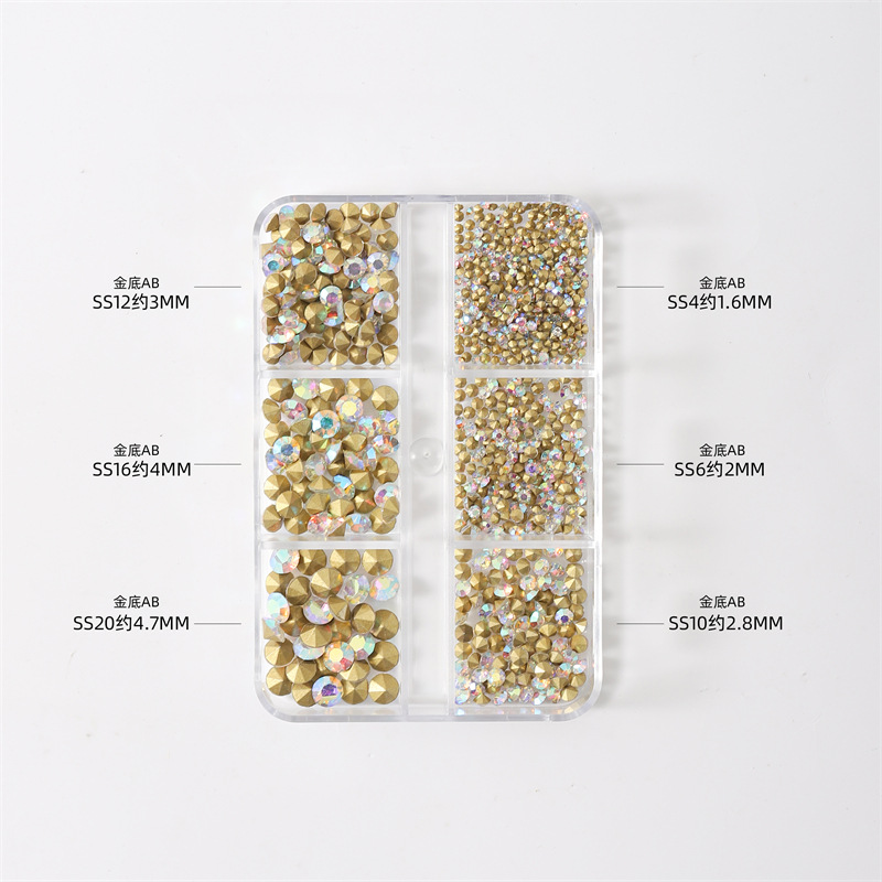 Internet celebridad nuevo estilo manicura pila diamante 6 rejilla en caja blanco rosa puntiagudo inferior diamante rhinestone nail joyería al por mayor