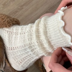 韓版木耳邊羊毛堆堆襪子女秋冬季新品加厚保暖純色少女花邊中筒襪