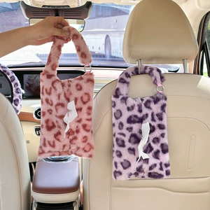 Leopard print avtomobil salfet qutusu, asma oturacaq salfet çantası, avtomobil interyer bəzəyi