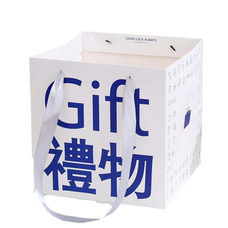 创意正方形花束包装礼品袋红色礼物手提袋现货情人节鲜花礼袋批发