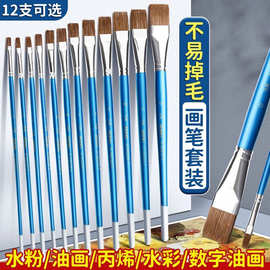 马利水粉笔丙烯油画水彩画笔美术生专用初学者颜料笔狼毫平头排笔
