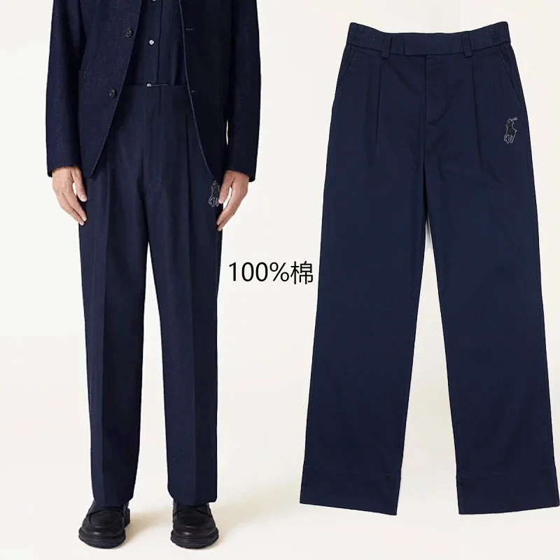 Rl Brand Men's 100% Cotton Thin Trousers, Size L, 420 Grams, Exquisite Embroidered Patch, Elastic Waistband, 58176