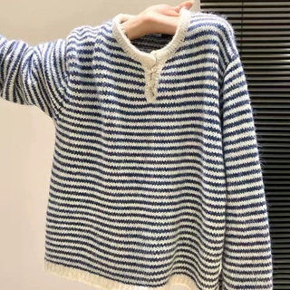 大朗毛衣工厂条纹圆领长袖针织衫毛衣女2026春秋季内搭打底衫上衣