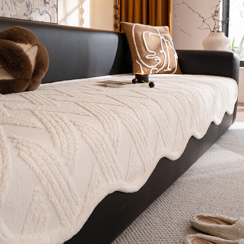 2024 autumn and winter new leather sofa cushion advanced sense cloth towel cream wind one-piece non-slip in-line cushion