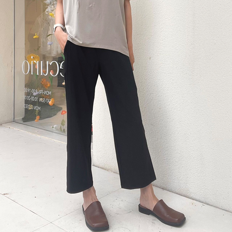 Lulu Summer Cool and Lightweight Breathable Pleated Side Pocket Cropped Flared High-Waisted Casual Pants Lightweight 2024 New Style