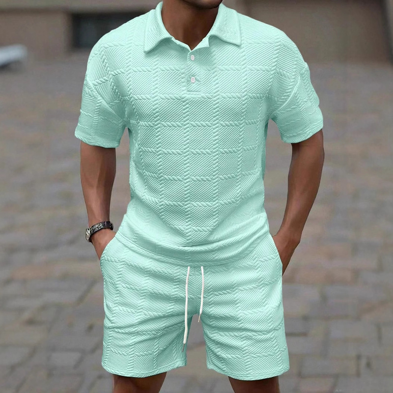Cross-Border Temu Shein Amazon Cross-Border Foreign Trade Solid Color Fashionable Casual Men's Short-Sleeved Suit