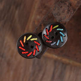 彩线多色天然木质纽扣男女衣服复古时尚风格扣子毛衣开衫圆形钮扣