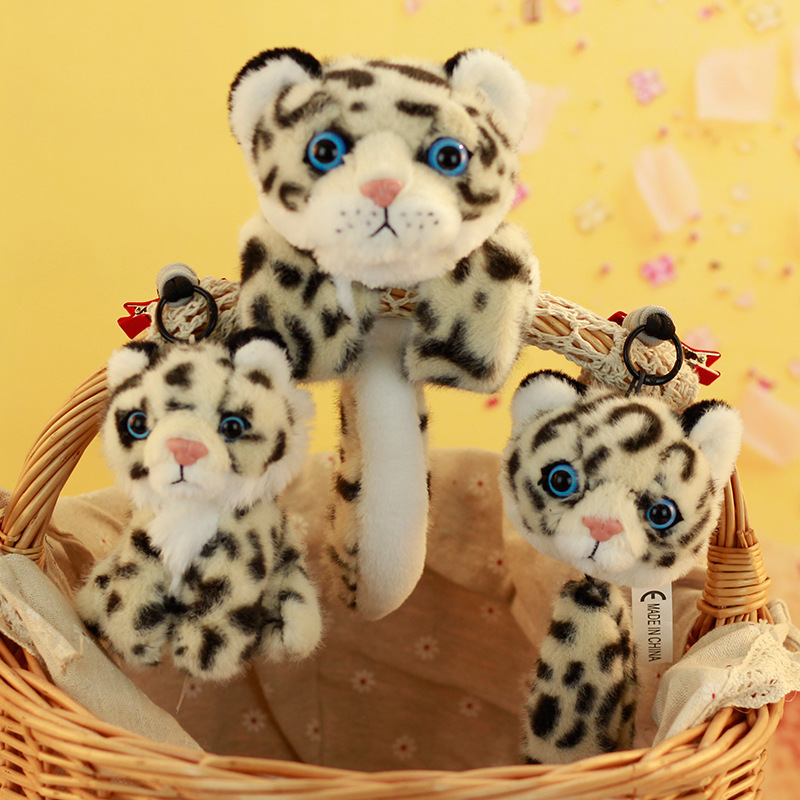 Simulated Snow Leopard Plush Toy, Leopard Doll, Snap Ring Bracelet Pendant, Plush Toy, Zoo Souvenir, Children's Gift