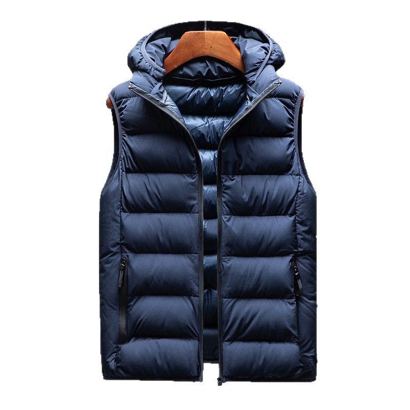 Gilet matelassé à capuche pour homme - Gilet en coton épais avec col amovible (noir/gris/bleu, L-10XL)_voghion.com