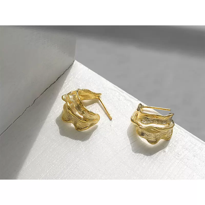 ELT005韩版ins小众设计感不规则纹理质感镂空耳钉耳环高级感耳饰